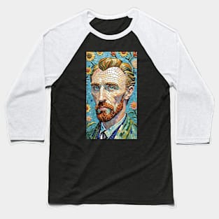 Sunflowers Mosaic: Van Gogh Inspired Portrait Baseball T-Shirt